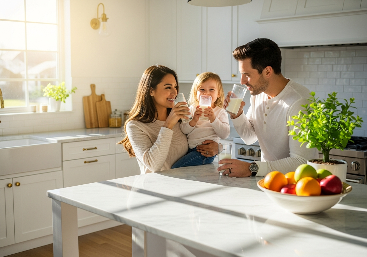 Family drinking milk